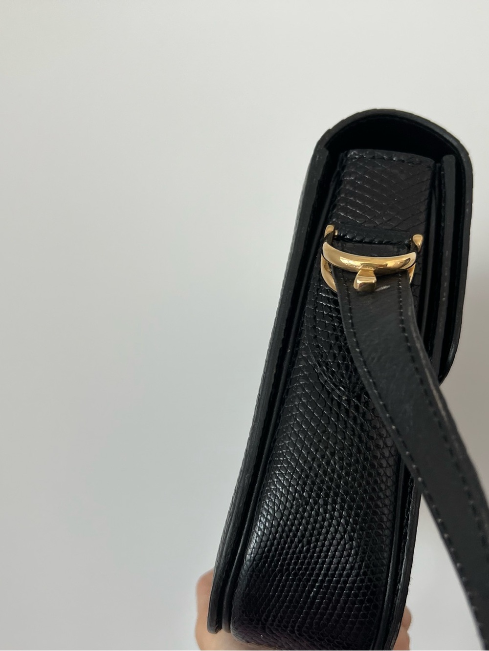 Celine Black Lizard-Embossed Leather Crossbody with Gold Carriage Plaque - Picture 4 of 11